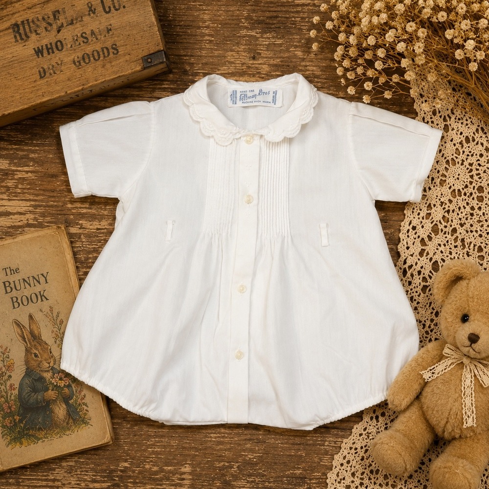 Feltman Brothers Vintage White Hand Embroidered Bubble Romper Peter‎ Pan Collar